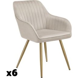 Tectake 6 sillas de comedor, aterciopeladas, 58 x 62 x 82 cm, gris topo/oro