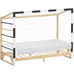 ML-Design Cama infantil 90x200cm + colchón 16cm madera portería fútbol escalera