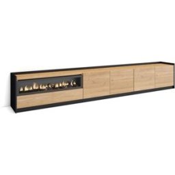 Skraut home Mueble tv efecto madera roble negro 310x37x50cm chimenea efecto fuego