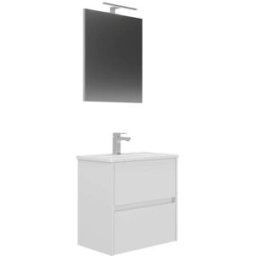 Venprodin Conjunto de mueble lova de baño con lavabo y espejo blanco