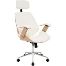 sweeek Silla de oficina con ruedas, madera curvada y acabado en polipiel,