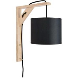Tosel Aplique de pared brazo madera natural pantalla negro