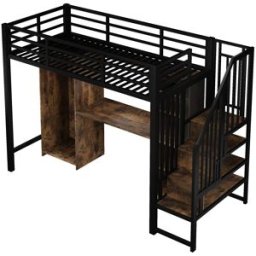 ComfortXL Cama alta infantil 90x200 cm con escritorio y armario negra