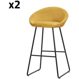 ML-Design Set de 2 Taburetes de bar mostaza 75cm funda tela, estructura metálica