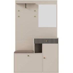 Urban Meuble Recibidor blanco con espejo, banco, 2 puertas, 1 cajón.