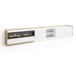 Skraut home Mueble tv efecto madera blanco roble 310x37x50cm chimenea efecto fuego