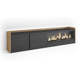 Skraut home Mueble tv efecto madera negro roble 212x35x50cm chimenea efecto fuego