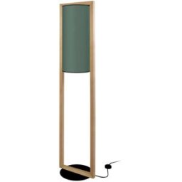 Tosel Lámpara de pie rectangular madera oscuro metal negro pantalla verde