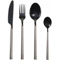 Maisons du Monde Juego de cubiertos BADEN de 24 piezas de acero inoxidable negro mate