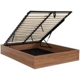 sweeek Cama con cajón y somier de láminas 140x190cm, decoración madera, nogal