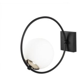 Wonderlamp Aplique de pared negro en forma de aro con esfera de cristal opal