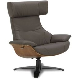 My New Design Sillón relax de cuero antracita y roble Natural
