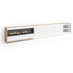 Skraut home Mueble tv efecto madera blanco roble 310x37x50cm chimenea efecto fuego