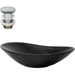 ECD Germany Lavabo cerámico 630x360x155 mm ovalado con juego de desagüe plateado