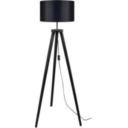 Tosel Lámpara de pie trepied trípode madera negro metal pantalla negro