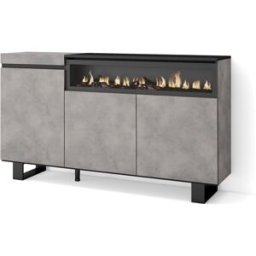 Skraut home Aparador efecto madera cemento 150x35x87cm chimenea efecto fuego