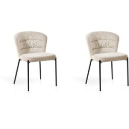 Hispanohogar Juego de 2 sillas de tela chenilla y metal en beige 79x57x59 cm