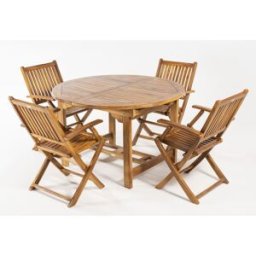 Edenjardin Conjunto de 4 sillones plegables y mesa extensible de teca 120-180 cm