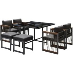 OKWISH Conjunto de jardín 7 piezas negro de metal y vidrio