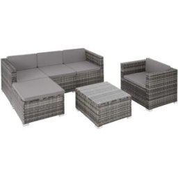 Tectake Conjunto de ratán, gris