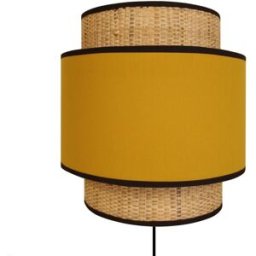 Tosel Aplique de pared medio cilindro metal negro Pantalla amarillo mostaza