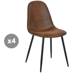 Meubles Cosy Juego de 4 sillas tapizadas en gamuza con patas metálicas, marrón