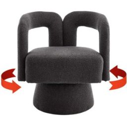 Urban Meuble Sillón redondo giratorio 360° en tela bouclé gris, diseño moderno