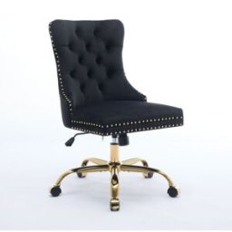 Urban Meuble Elegante silla de oficina de lujo en terciopelo negro, base dorada.