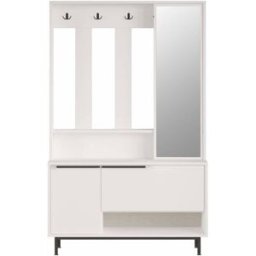 Mobili Rebecca Perchero de ropa con 3 puertas y espejo en aglomerado blanco