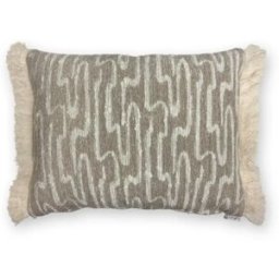 TAPIDECOR Cojín bouclé arena-blanco con fleco algodón relleno premium 50x40