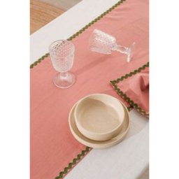 RNT by Really Nice Things Set de mesa mantel y servilletas 8 piezas 100% lino rosa y verde