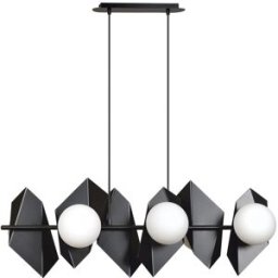 Wonderlamp Regleta de techo original con piezas de metal negro y 6 esferas opal
