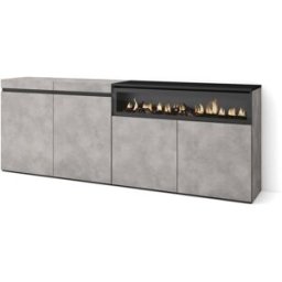 Skraut home Aparador efecto madera cemento 200x35x75cm chimenea efecto fuego