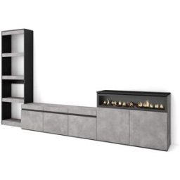 Skraut home Muebles salón efecto madera cemento 310x35x186cm chimenea efecto fuego