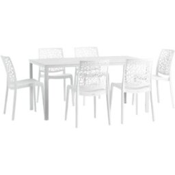 Fuori Conjunto de jardín mesa rectangular blanca + 6 sillas blancas