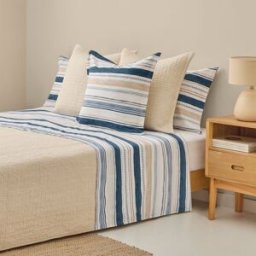 Textura Interiors Sábana de algodón 180 hilos rayas color azul. Cama 150-160cm
