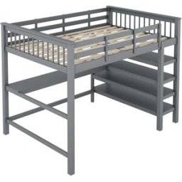 ComfortXL Cama alta infantil 140x200 cm con escritorio y estanterías gris