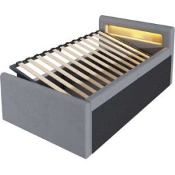MODFU Cama infantil terciopelo gris 90x200 cm con espacio de almacenaje