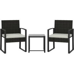 OKWISH Conjunto de jardín 3 piezas crema gris de acero con cojines 58x55x76cm