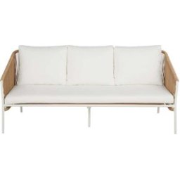 Maisons du Monde Sofá de exterior de 3 plazas de resina reciclada beige y acero blanco