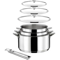 Cuisinox Batería de cocina 7 piezas : 3 cacerolas, 3 tapas y 1 mango extraíble
