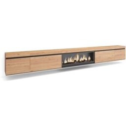 Skraut home Mueble tv efecto madera roble 368x35x45cm chimenea efecto fuego