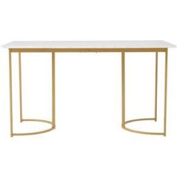 MODFU Mesa de comedor con efecto mármol y patas de metal 140x80 cm, blanca