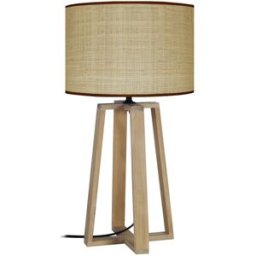Tosel Lampe de mesa madera natural pantalla crema