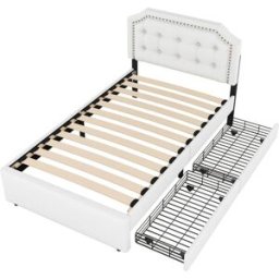 MODFU Cama infantil con 2 cajones de madera 90x200 cm, beige claro