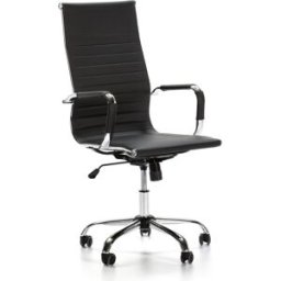 HOMN Sillón de oficina reclinable negro, piel sintética, altura ajustable