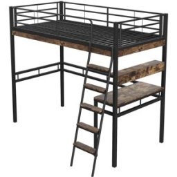 ComfortXL Cama alta 90x200 con escritorio estantes en acero negro
