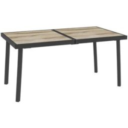 OKWISH Mesa de jardín gris de acero efecto madera 145x85x72 cm