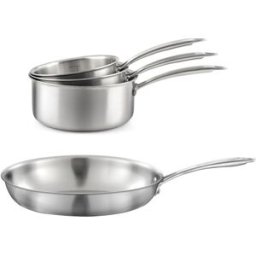 Cuisinox Juego de 3 cacerolas de acero inoxidable de 16/18/20 cm, 1 sartén de