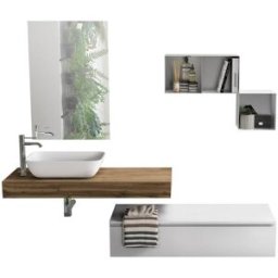 AQA DESIGN Mueble de baño de 4 piezas en melamina roble miel/blanco